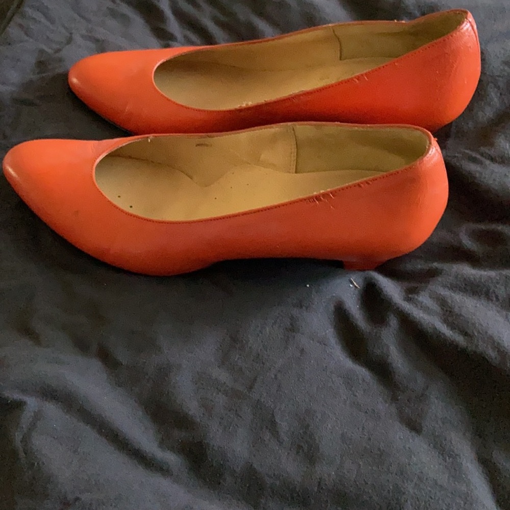 Bright Orange Patent Leather Kitten Heels
